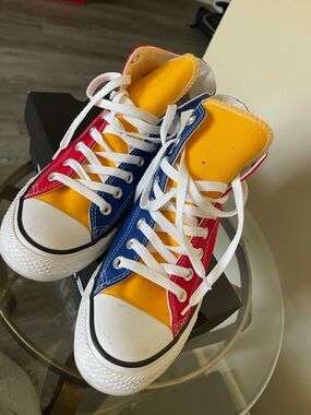 Colorblock High-Top Sneakers - Yellow, Blue & Red
